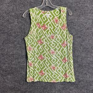 Charter Club Women Tank Top Size Petite Large Sequin Front Tropical Rayon Floral